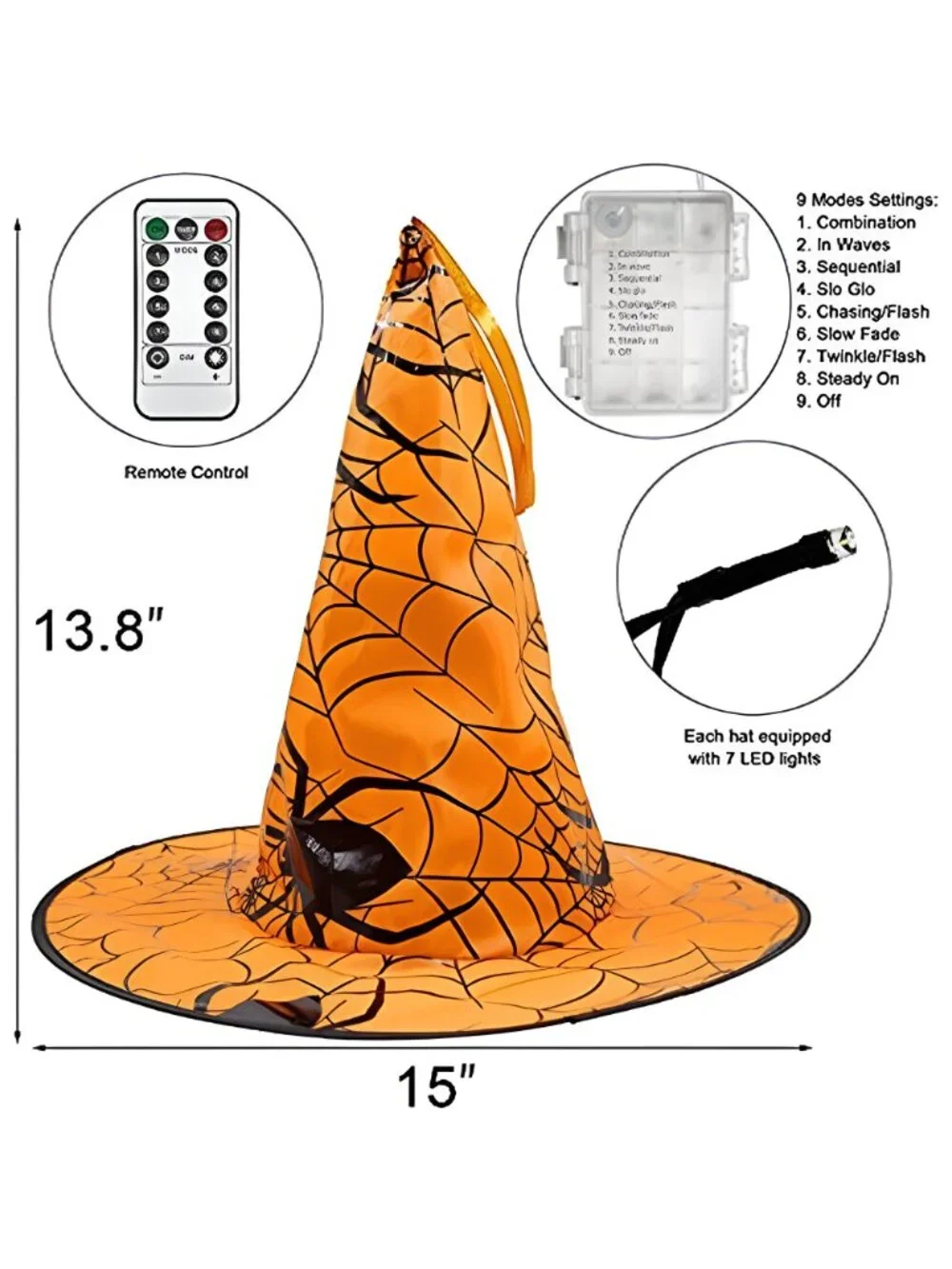 8 Pcs Hanging Witch Hat String Lights, Light Up Waterproof